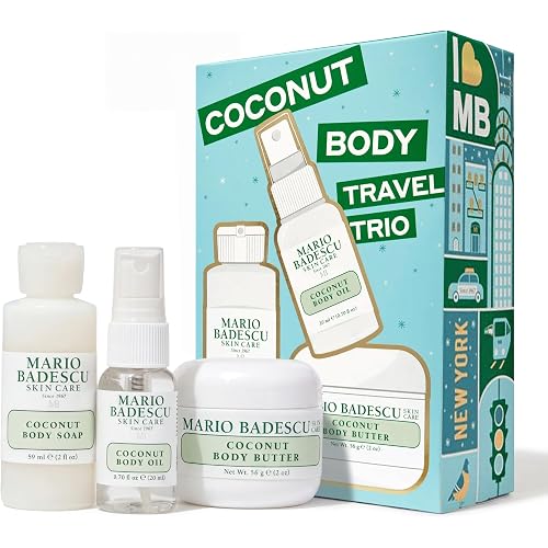 Mario Badescu Coconut Body Travel Trio – Coconut Body Wash, Body Butter & Body Oil Spray with Shea Butter, Argan Oil & Aloe for Soft, Smooth, Nourished, Radiant Skin