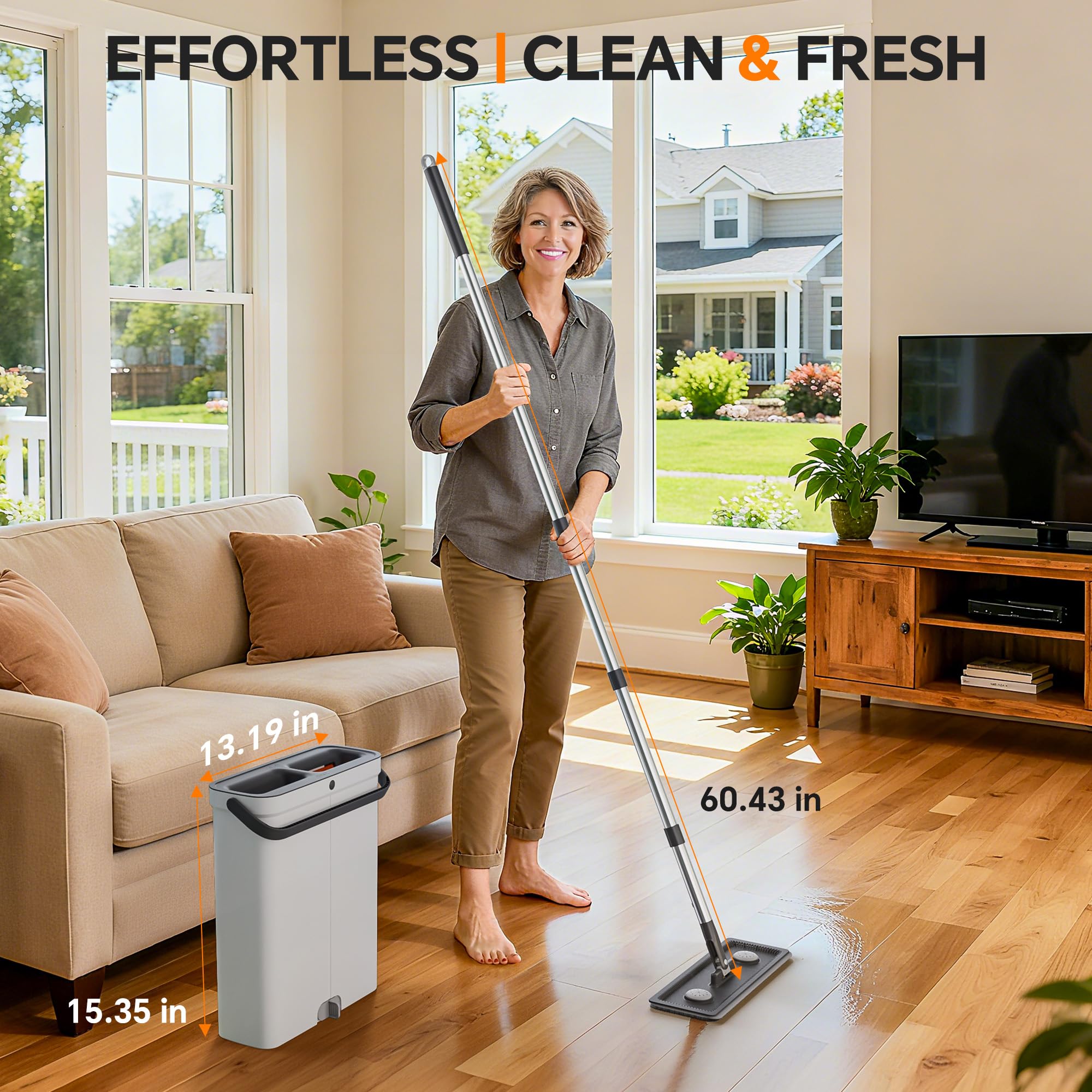 Trapeador compacto para piso y cubo – Mopa plana y cubo con juego de escurridor manos libres | Mopa húmeda y seca para apartamento, casa pequeña, RV, ventanas, pared (juego de sistema de cubo