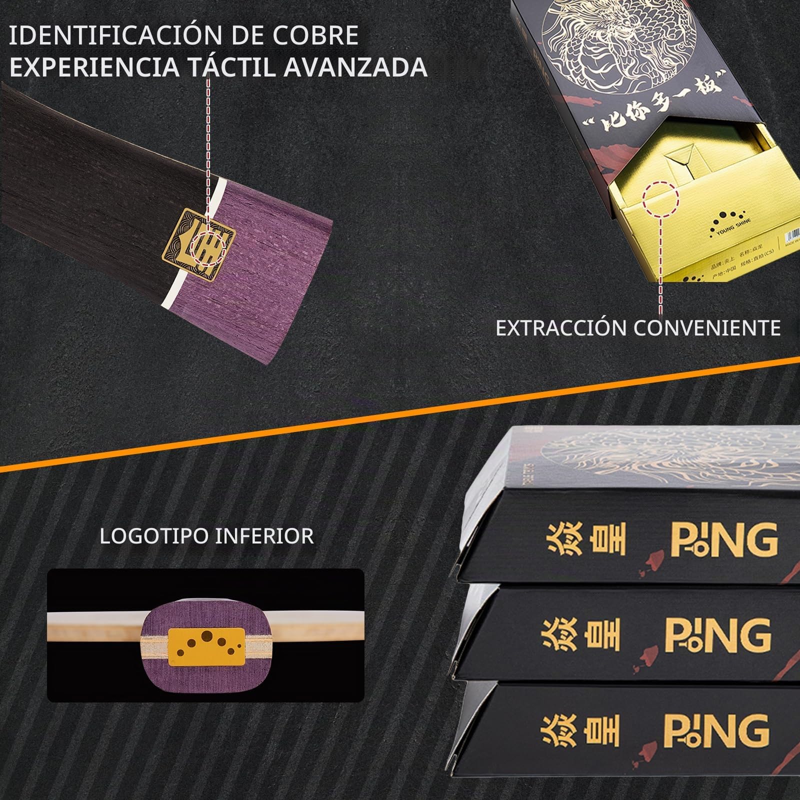 YAN-Huang - Pala de ping pong profesional, raqueta de tenis de mesa de carbono arilato externo, para jugadores intermedios y avanzados o entusiastas del tenis de mesa (raqueta individual)