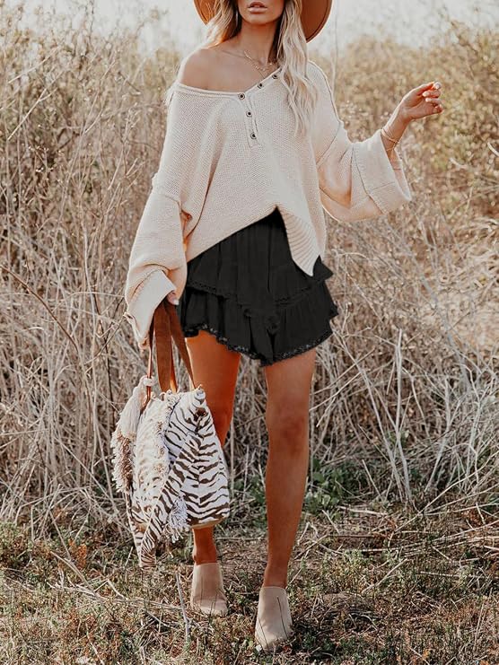 Flowy Shorts for Women Casual Boho Ruffle Tiered Skorts High Waist Mini Skirts G image