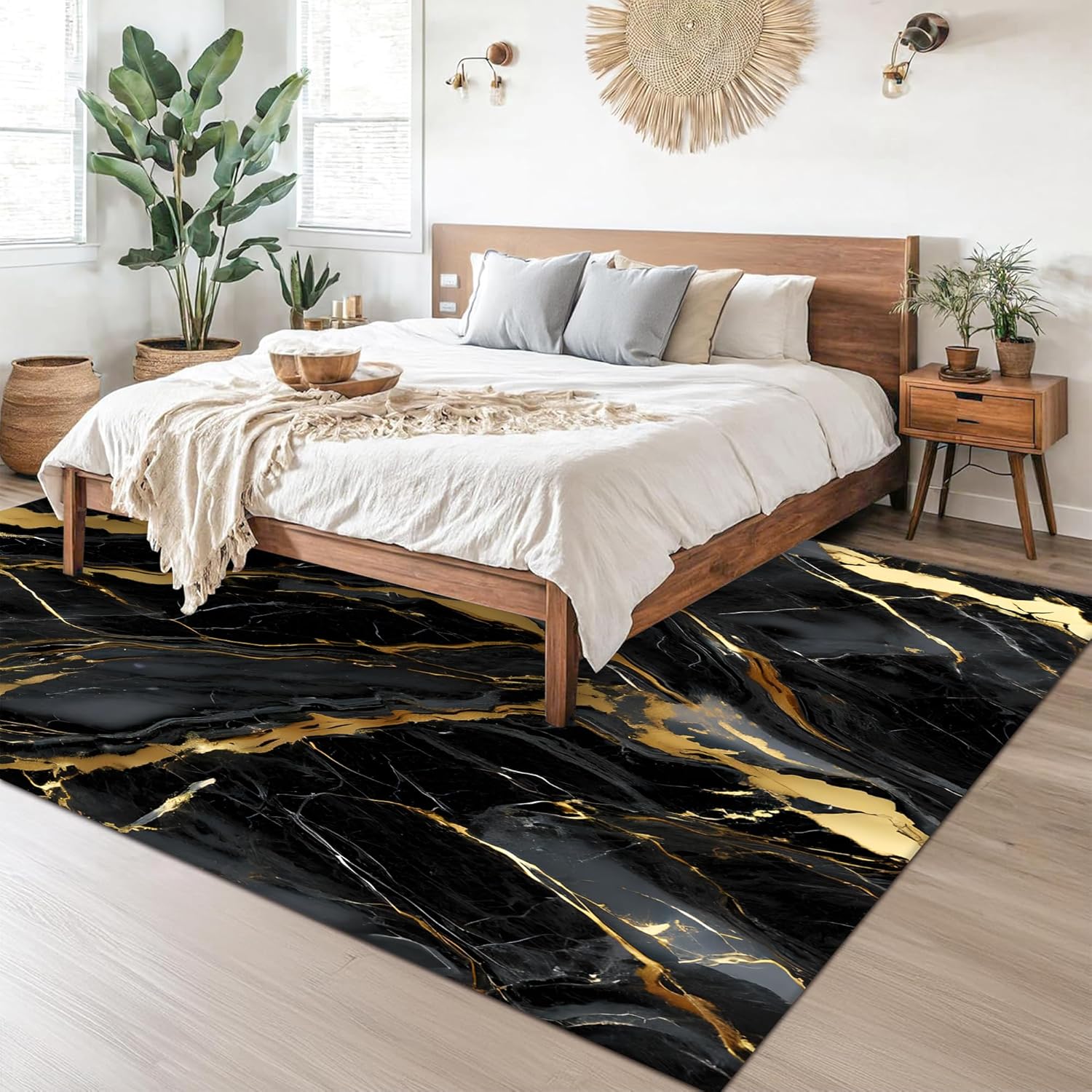 Size Large Marble Rugs for Living Room:  Abstract Black and Gold Marble Area Rug Non Slip Washable Carpet Floor Mat for Bedroom Dorm Kitchen Classroom Dining Room Hallway