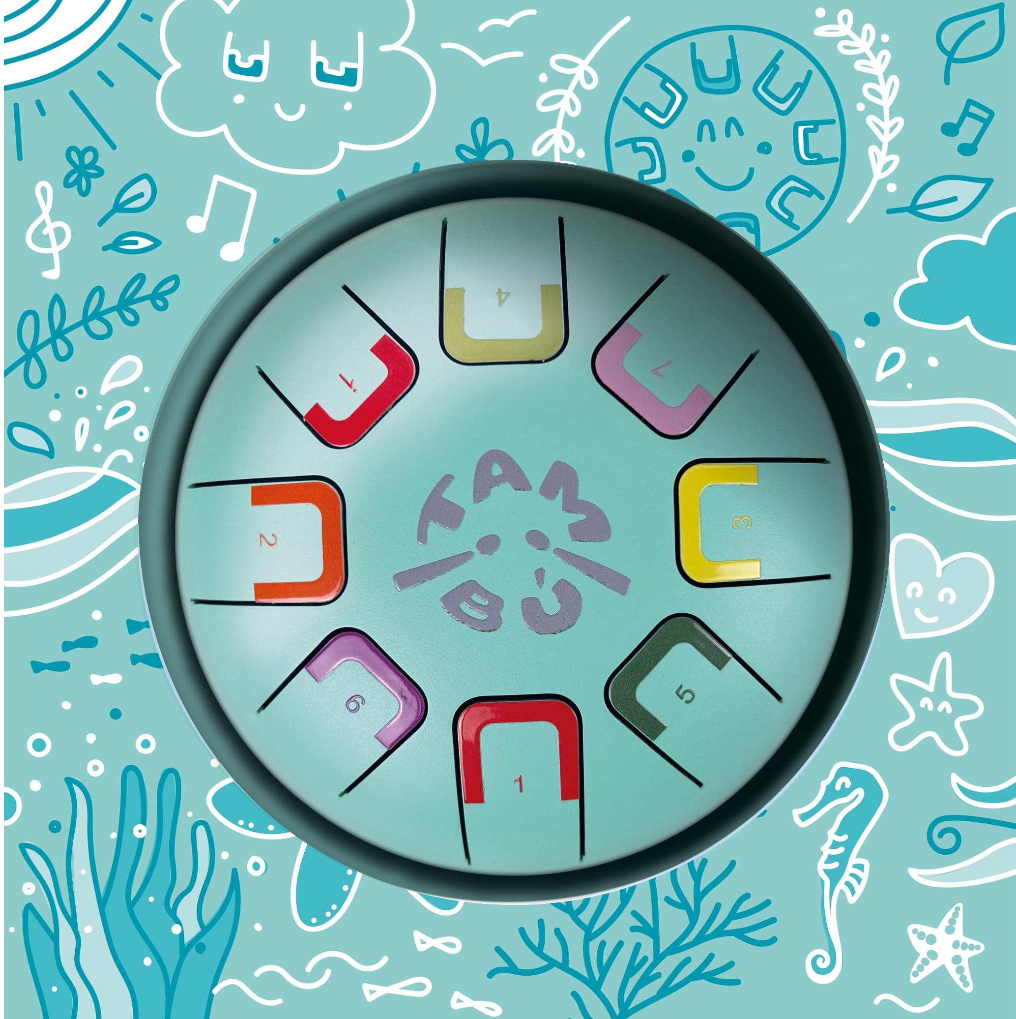 BABY TAMBÚ.Tamburo a Lingua in Acciaio 6 Pollici (15 cm). Tamburo Metallico a 8 Note. Handpan Drum, Strumento a Percussione Metallico (Turchese - Teal Peal)