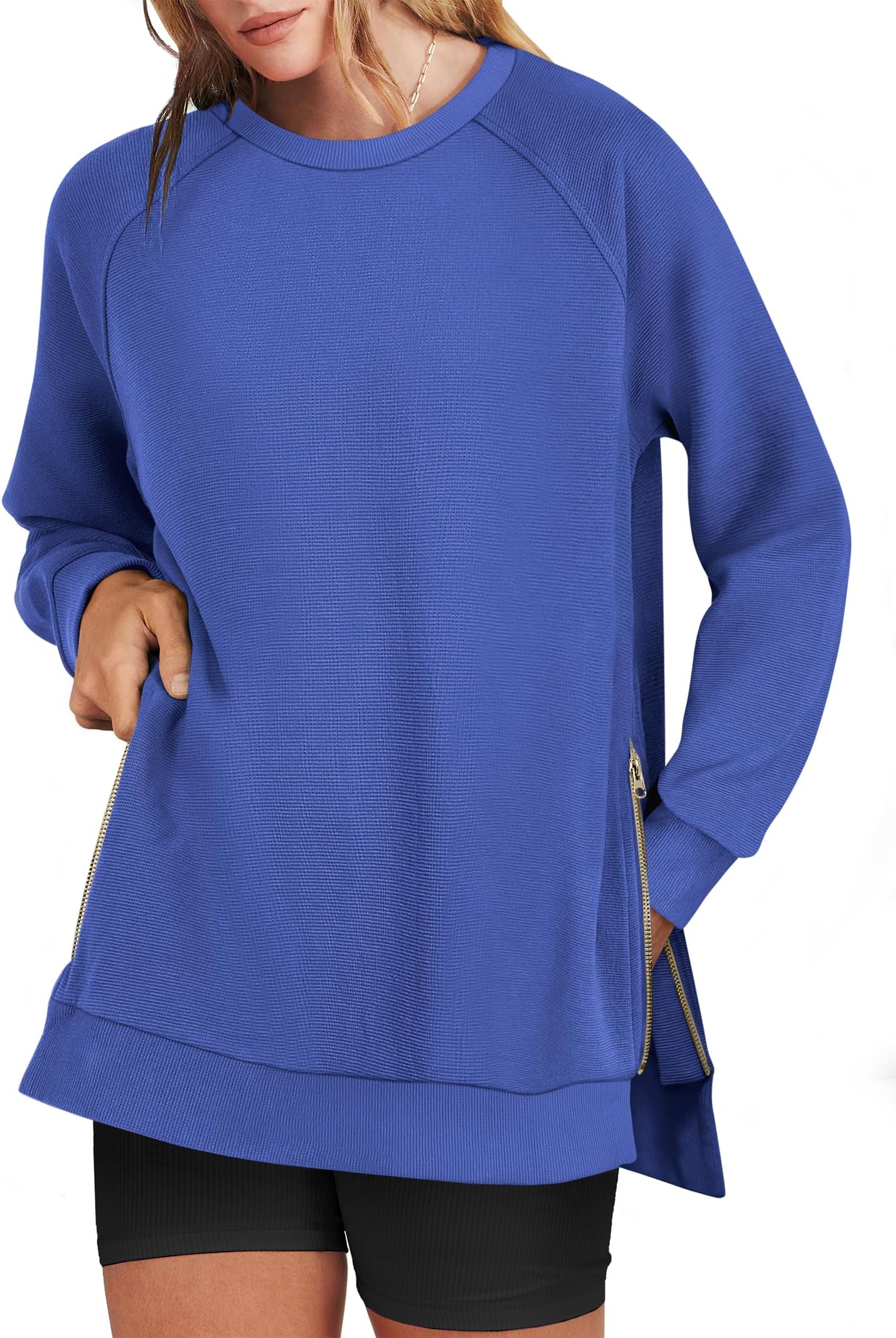 ANRABESS Women's Oversized Sweatshirts Crewneck Long Sleeve Tunic Pullover Shirts Side Zipper Hoodies 2026 Spring Clothes