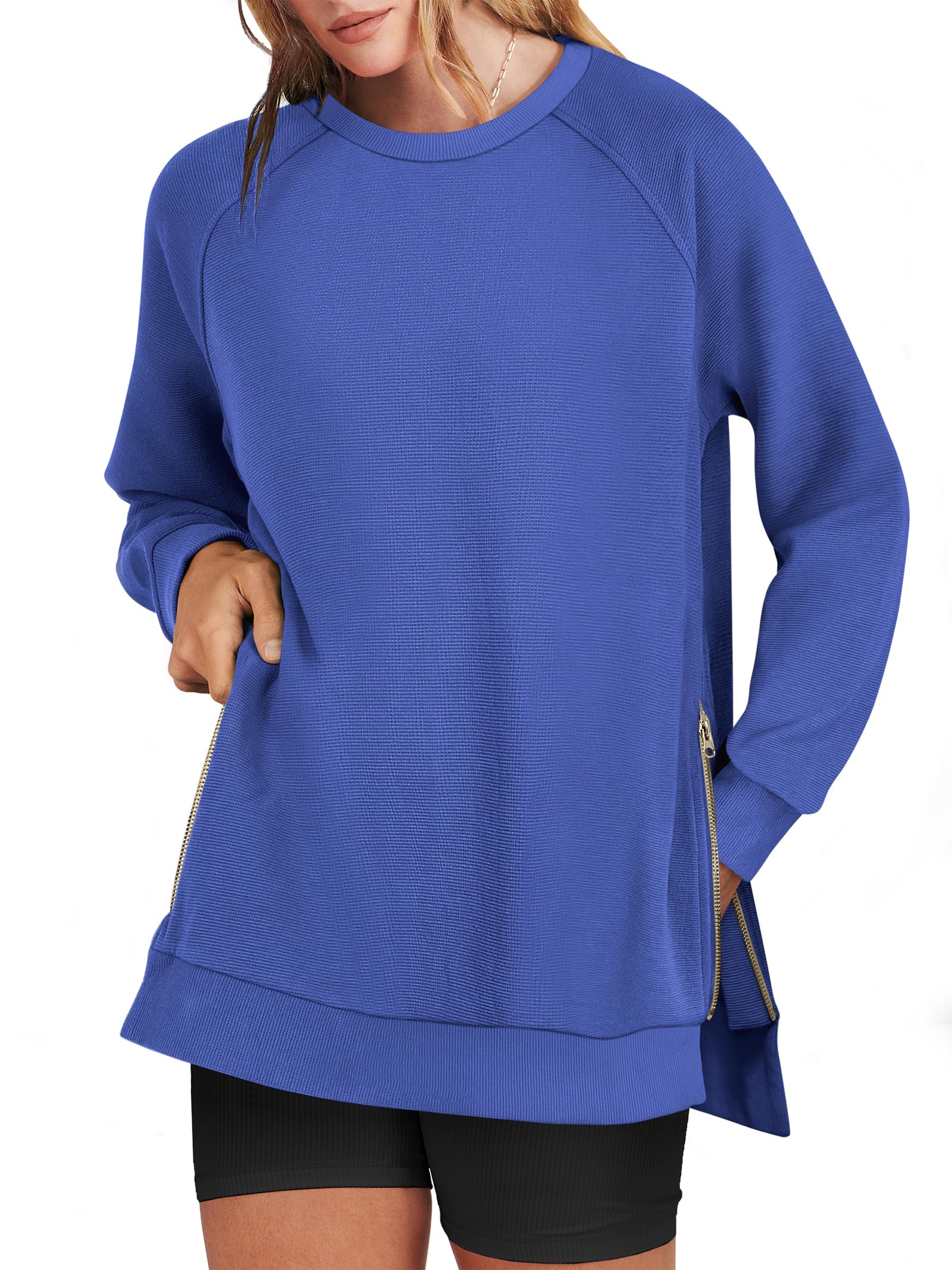 ANRABESS Women's Oversized Sweatshirts Crewneck Long Sleeve Tunic Pullover Shirts Side Zipper Hoodies 2025 Fall Clothes