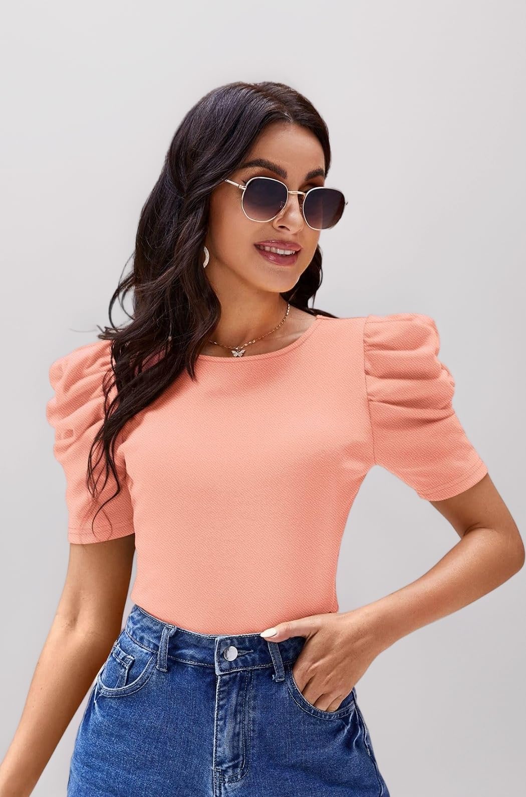 Valentino Cotton Readymade Crop Top for Women | Stretchable Puff Sleeve Top | Trendy Casual & Party T-Shirt for Girls