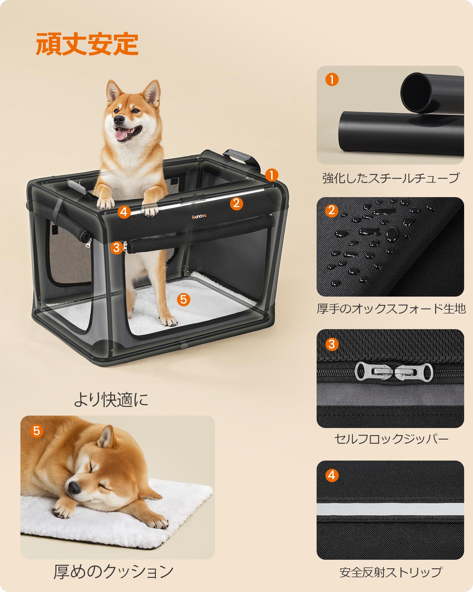 Amazon.co.jp: FEANDREA ペットキャリー バッグ 折りたたみ 通気性