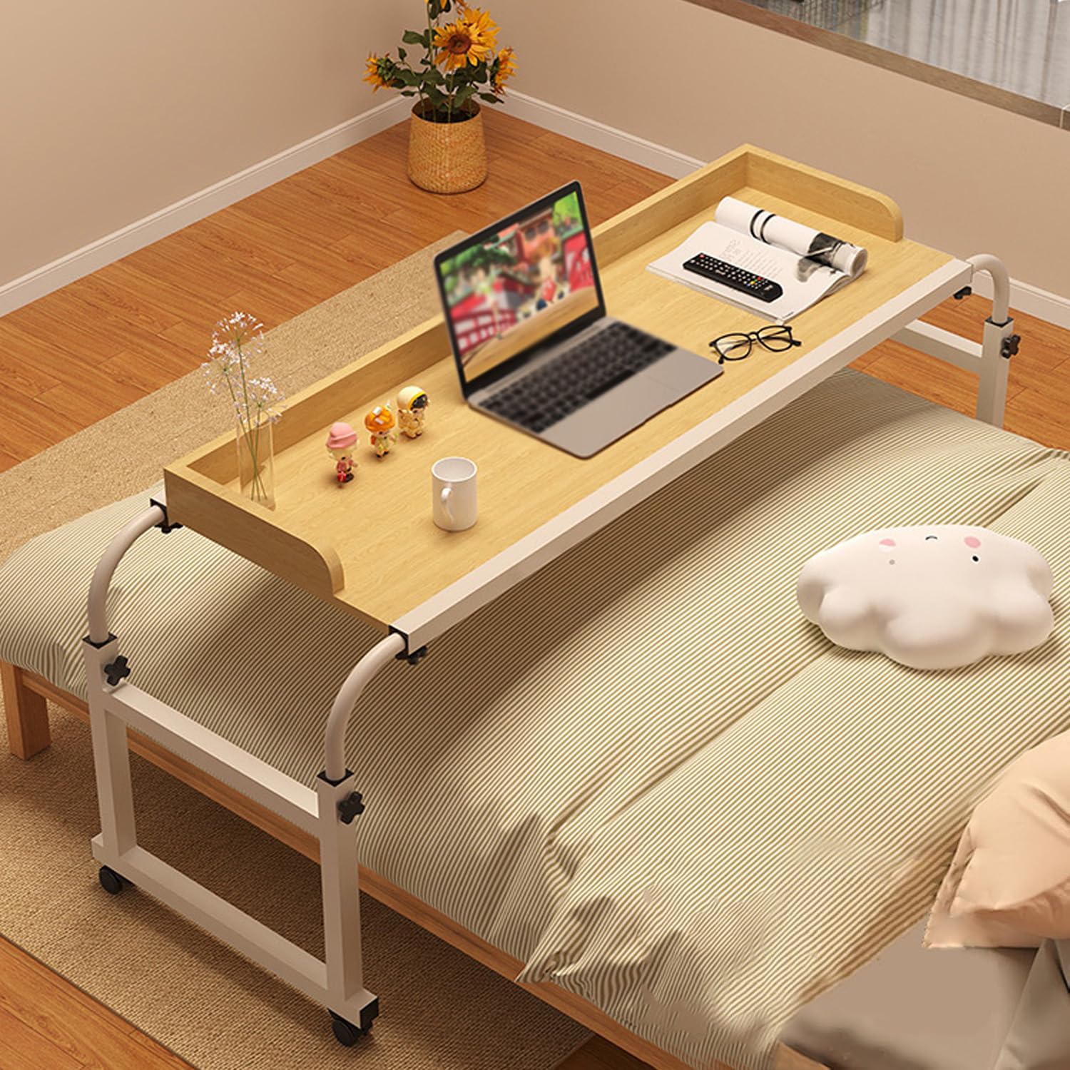 GWWBD Over Chair TableοΌover Bed Table Adjustable Height Divan Over Bed Desk Table On Wheels Hospital Bed Tables Overbed Tables Over The Bed Table On Wheels Adjustable(Color:Wood+)