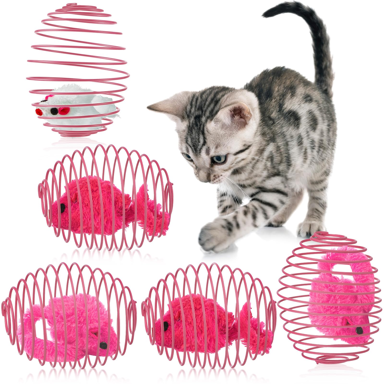 Jecery 5 Pcs Cat Spring Balls Toys Stretchable Rolling Balls Colorful Playful Coils Interactive Action Toy Caged Rats for Kitten Pet Supplies (Mouse,