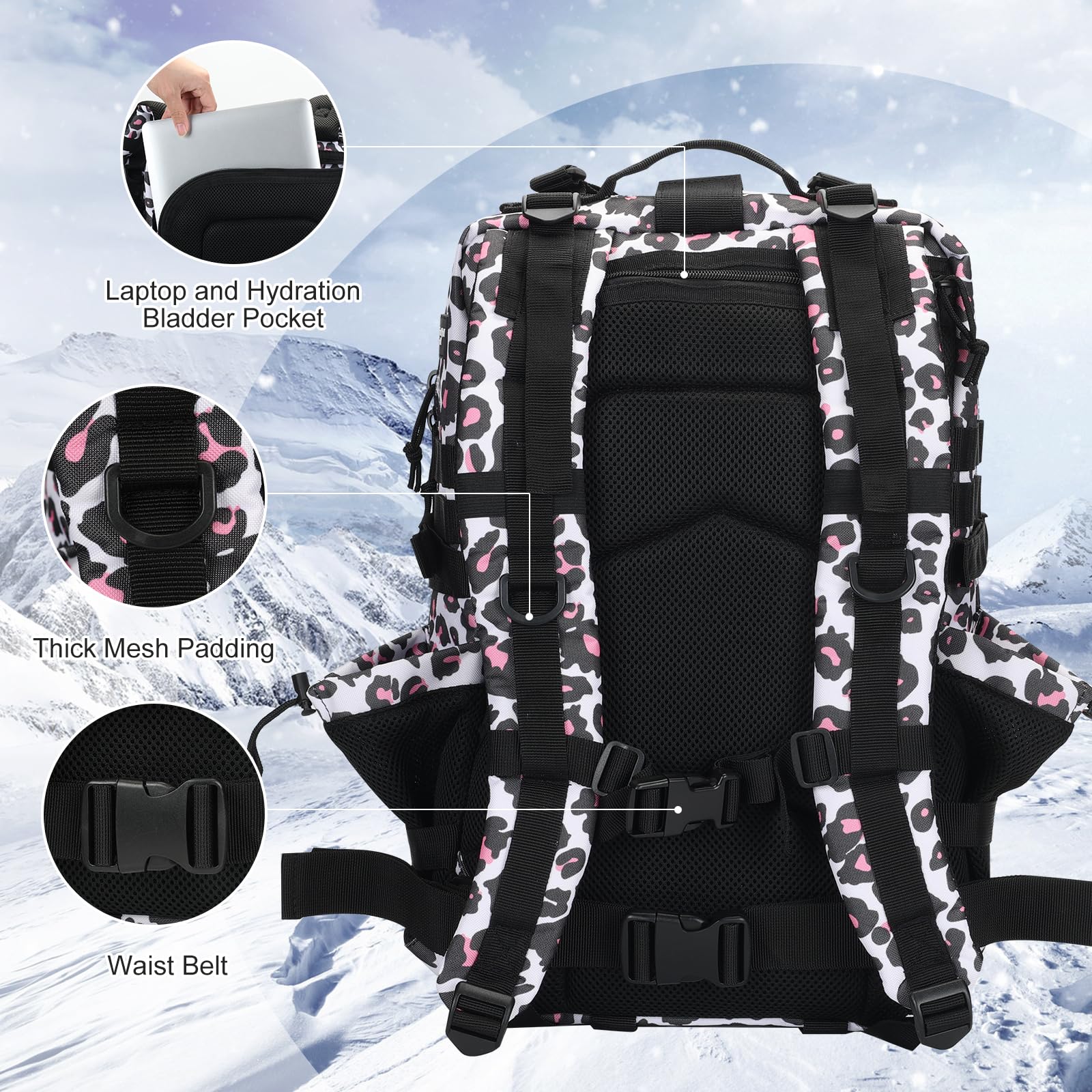 Hannibal Tactical Sac à dos tactique Molle d'assaut 45 L avec porte-bouteille, léopard