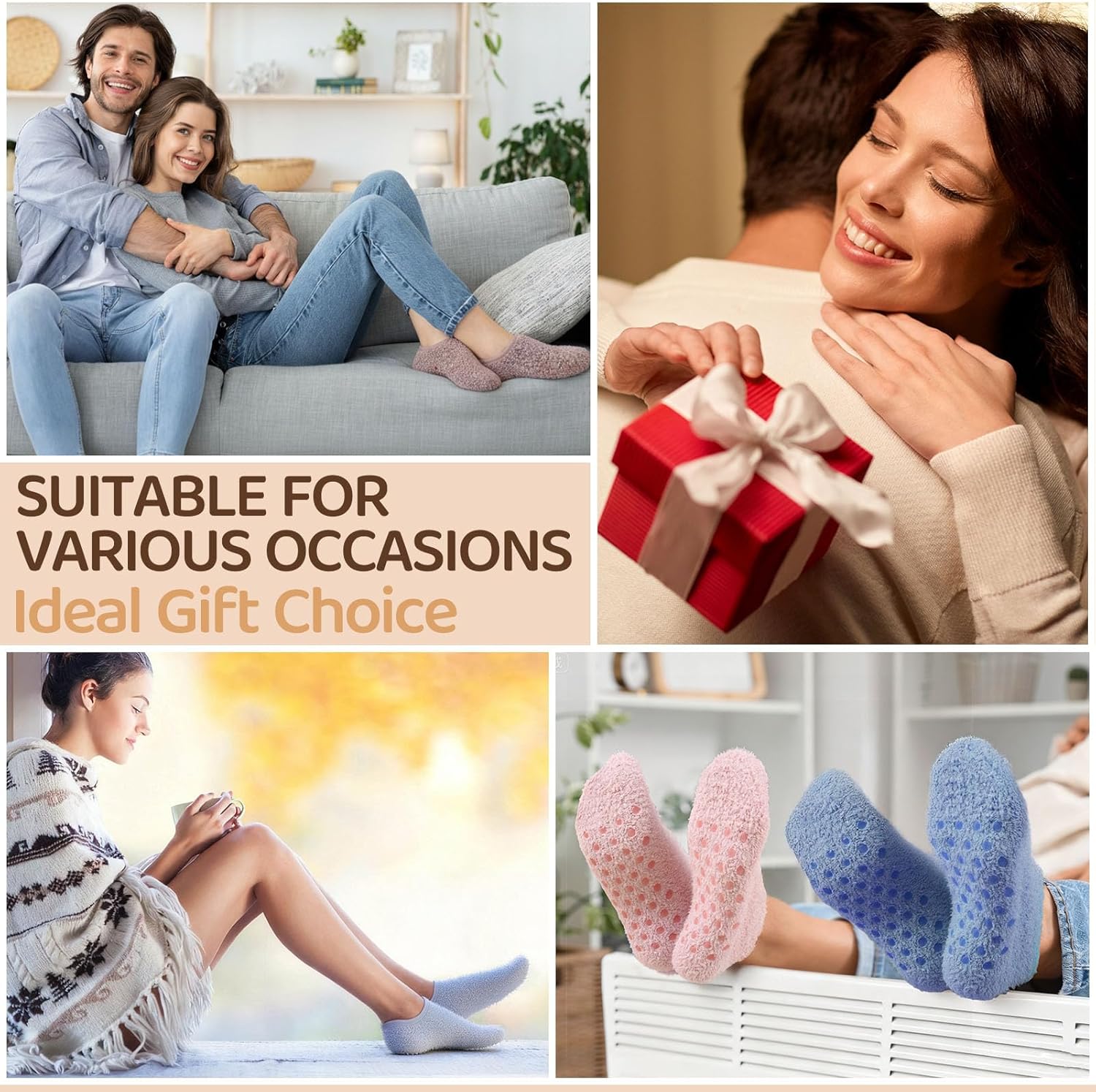 5 Pairs Ankle Slipper Socks with Grips for Women Warm Winter Fluffy Fuzzy Non Slip Low Cut Socks for Hospital Home Gifts - Image 7