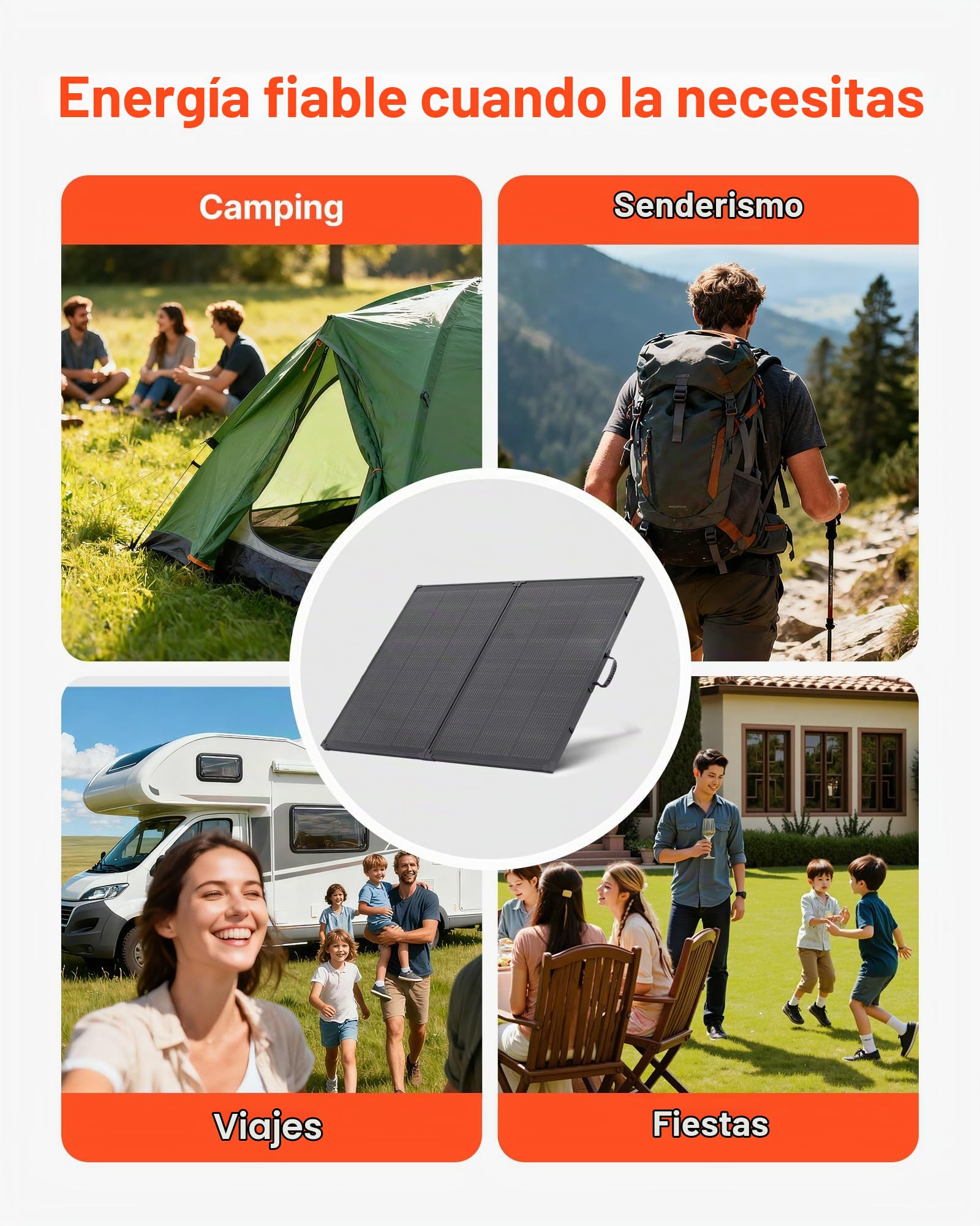 VEVOR Panel Solar Portátil 200W, Placa Fotovoltaica Plegable con Marco, Eficiencia hasta 23%, con Control y Salida MC4, IP67 Impermeable, Cargador Solar para Acampadas Autocaravanas Senderismo Viajes