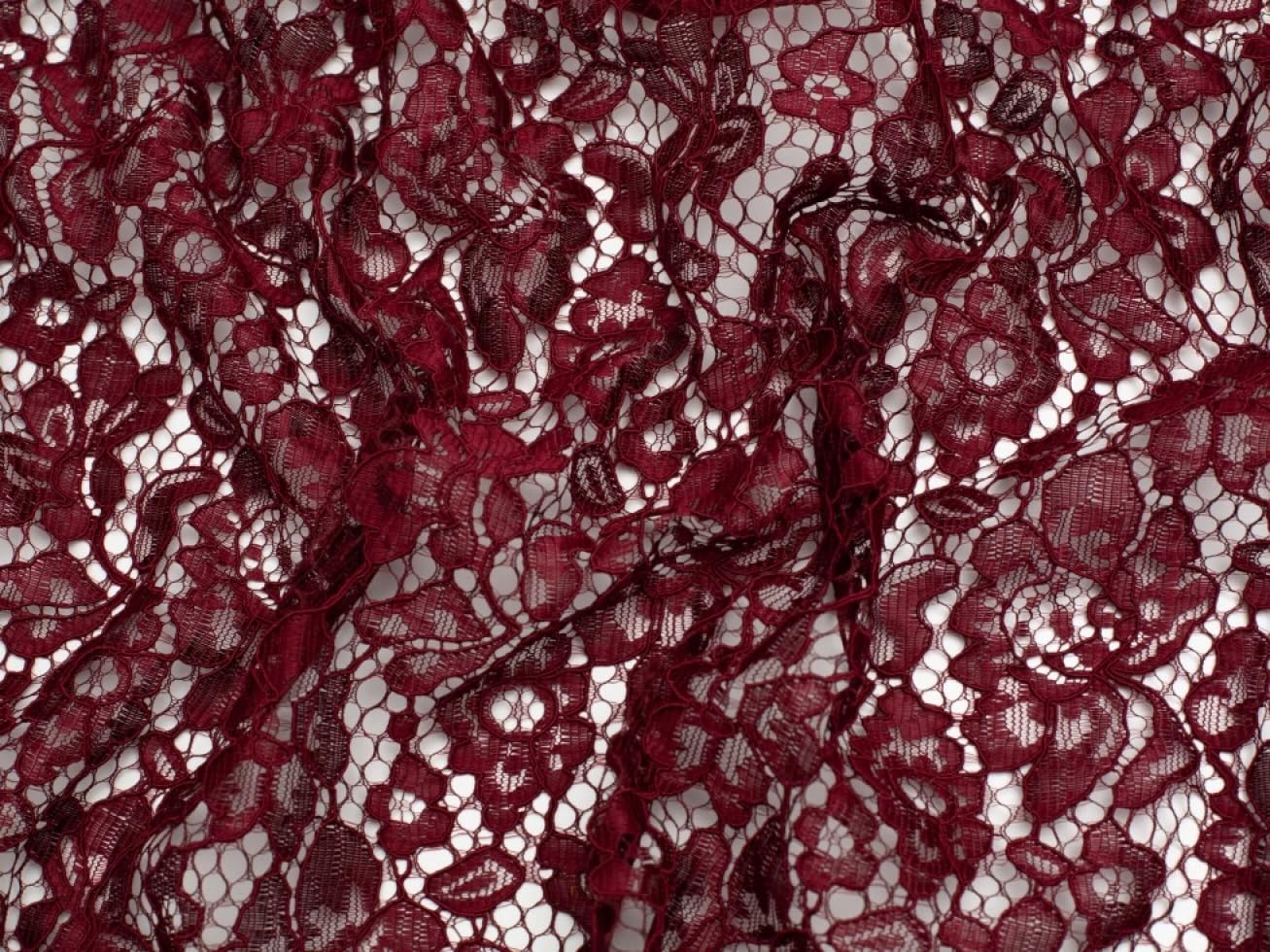 Minerva Wine Corded Lace Fabric - Per Metre