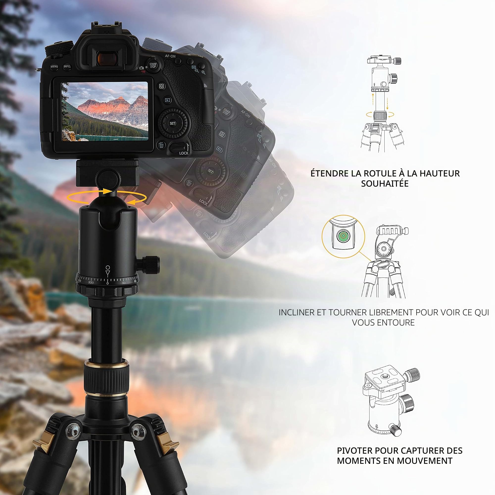 KODAK Trépied et Monopode Photo Gear 63" avec rotule 360° | Support d'appareil Photo Professionnel 2-en-1 Haut de Gamme en Aluminium avec télécommande Bluetooth et Adaptateur pour Smartphone