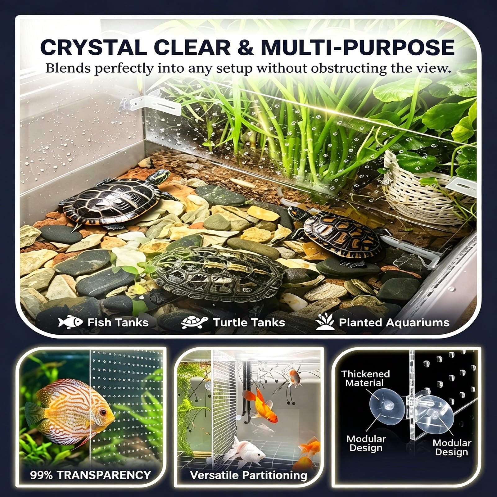 Divisor De Acuario, Panel Separador De Acrílico Transparente 5mm con Ventosas, Aislador Duradero para Cría Mixta Y Separación De Peces En Peceras(50x120cm)