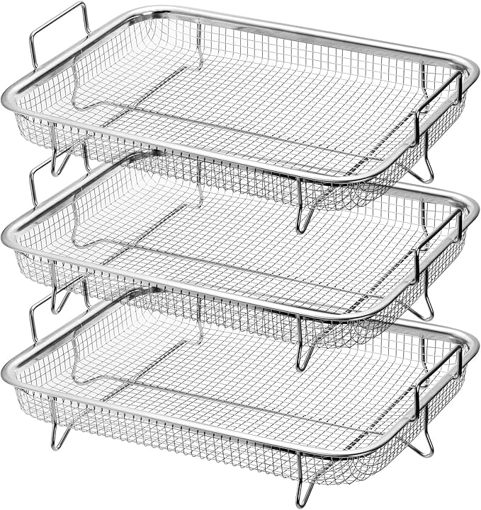 Yarlung 3 Pack Air Fryer Basket for Oven, Stainless Steel Grill Basket with Handles