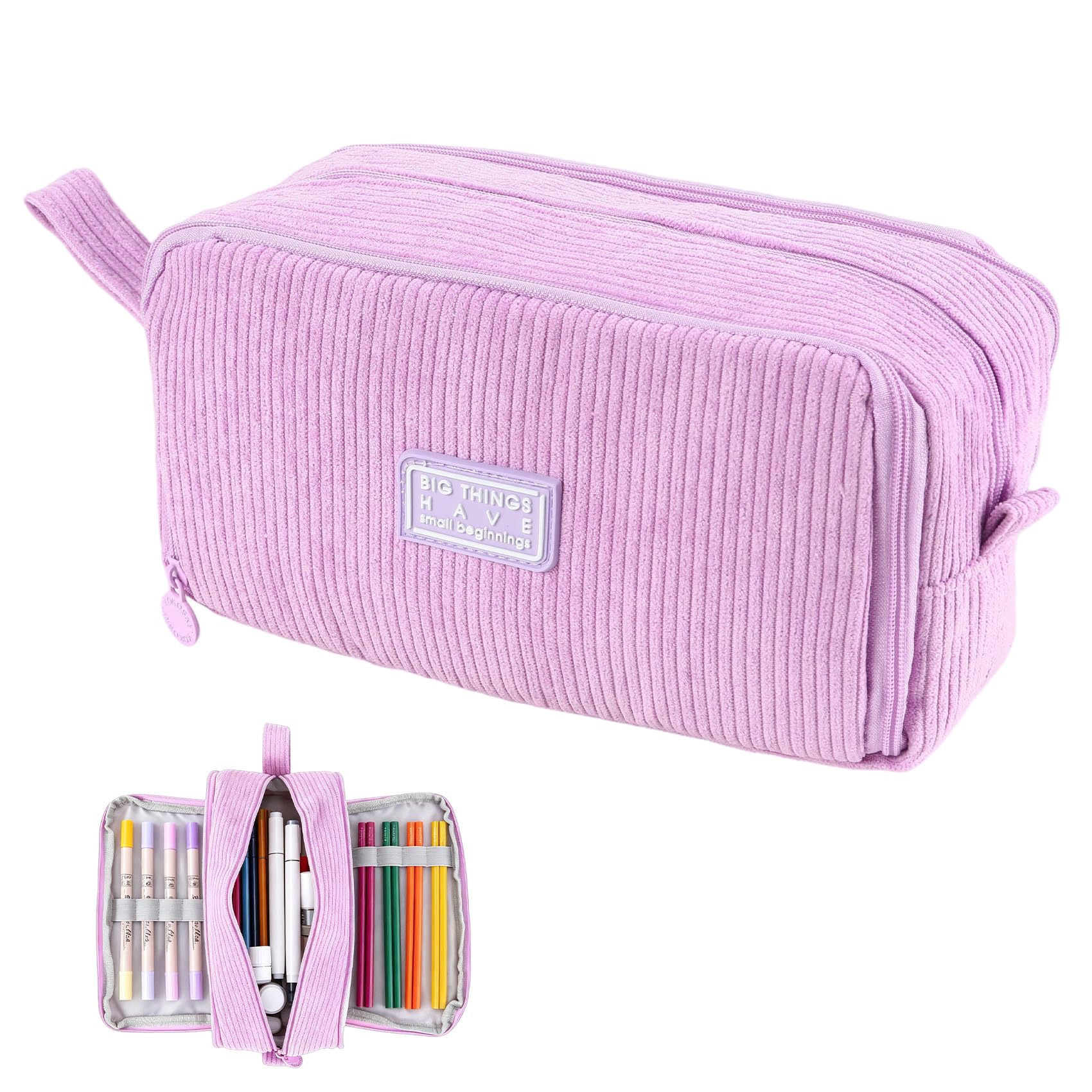 AEYURUID Large Capacity Corduroy Pencil Case with Zipper – Pen Pouch for Office & School Stationery Organization, Ideal Graduation Gift,Purple