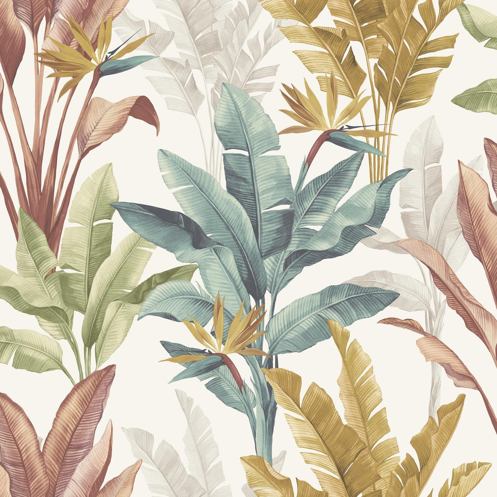 Rasch Green,White,Grey,Pink,Teal Akari Madagascar Leaf Wallpaper Multi 282879 Tropical