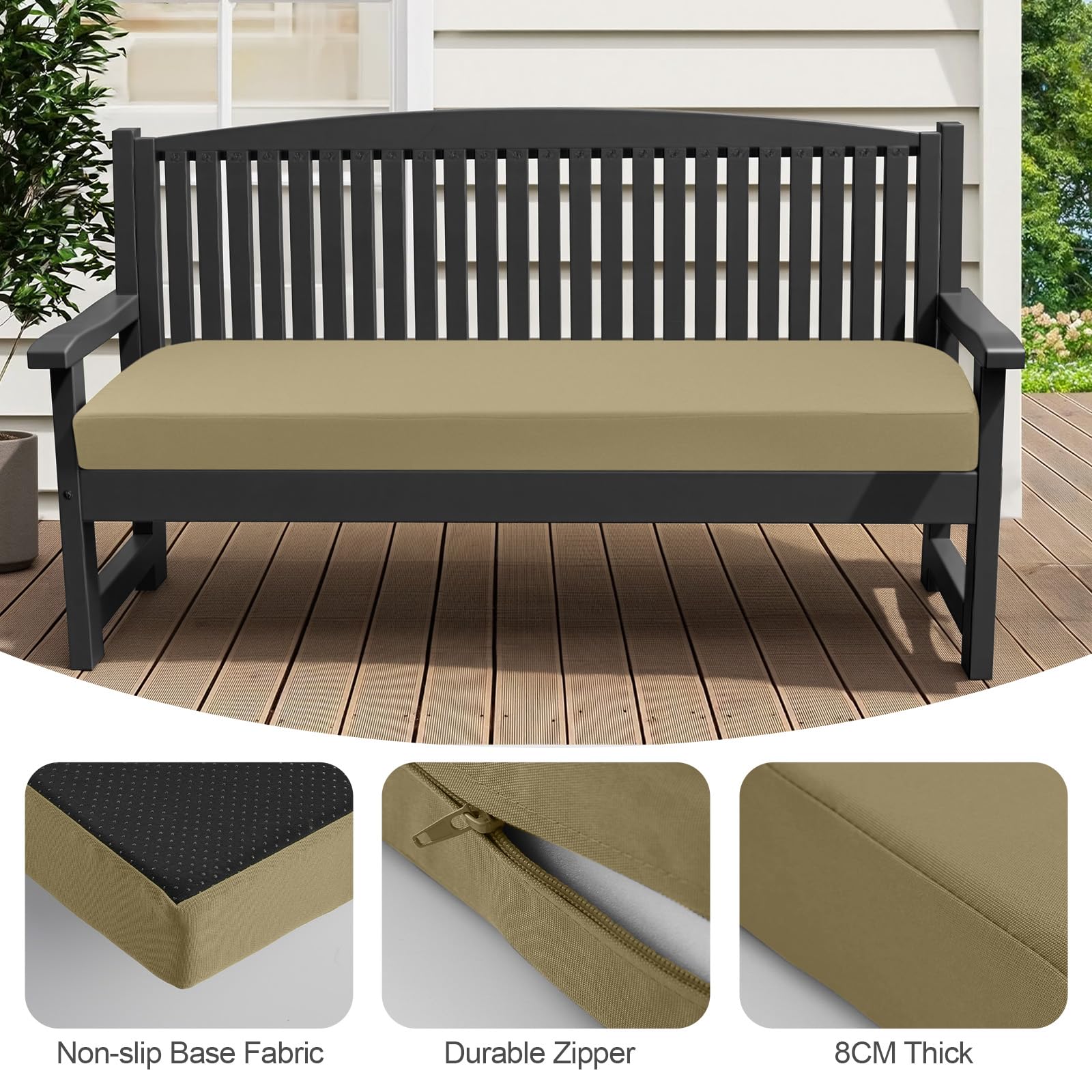 Cuscino per panca da giardino, 108 x 45 cm, spessore 8 cm, impermeabile, con rivestimento rimovibile e base antiscivolo, per mobili a 2 posti, Gary