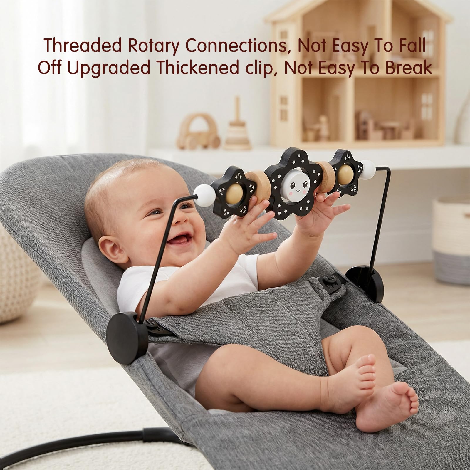 Baby Bouncer Toy Bar, Compatible with Baby Bjorn Bouncer, Wooden Baby Bouncer Toy Bar Attachment, Child-Friendly Materials, Rotatable Baby Sensory Toy for Babies — view 6