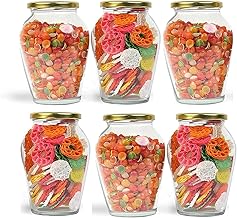 1000ML Pot jar Transparent Glass Container Air Tight Golden Cap. Best to use in Kitchen, Home, Office, Hotel, Dhaba & Restaurant Storage Container Set of 6