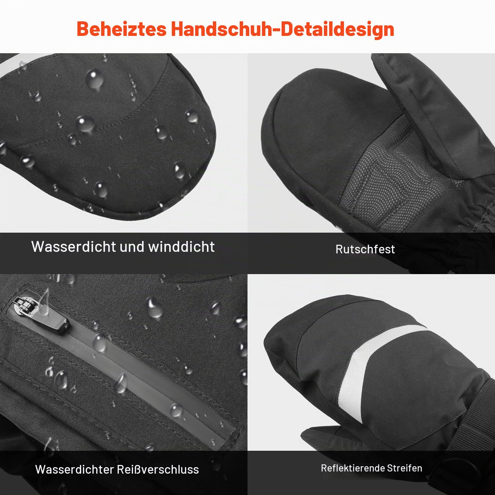 Elektrisch Beheizbare Handschuhe mit 3000mAh Akku, Touchscreen Fingerspitzen Beheizte Handschuhe für Damen Herren, 3 Wärmestufe, Wasserdicht, C