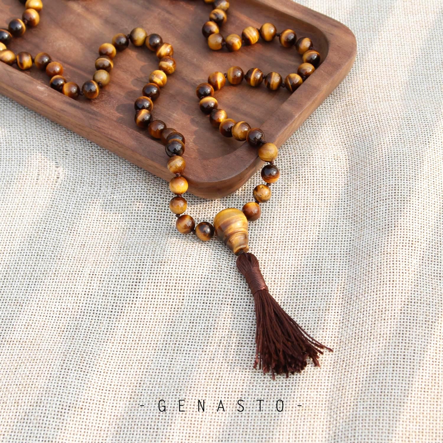 Mala Prayer Beads Necklace for Men - Protection Healing Crystal Beaded Necklace Japa Mala Necklaces with Tassel Natural Stone Jewelry for Meditation and Yoga