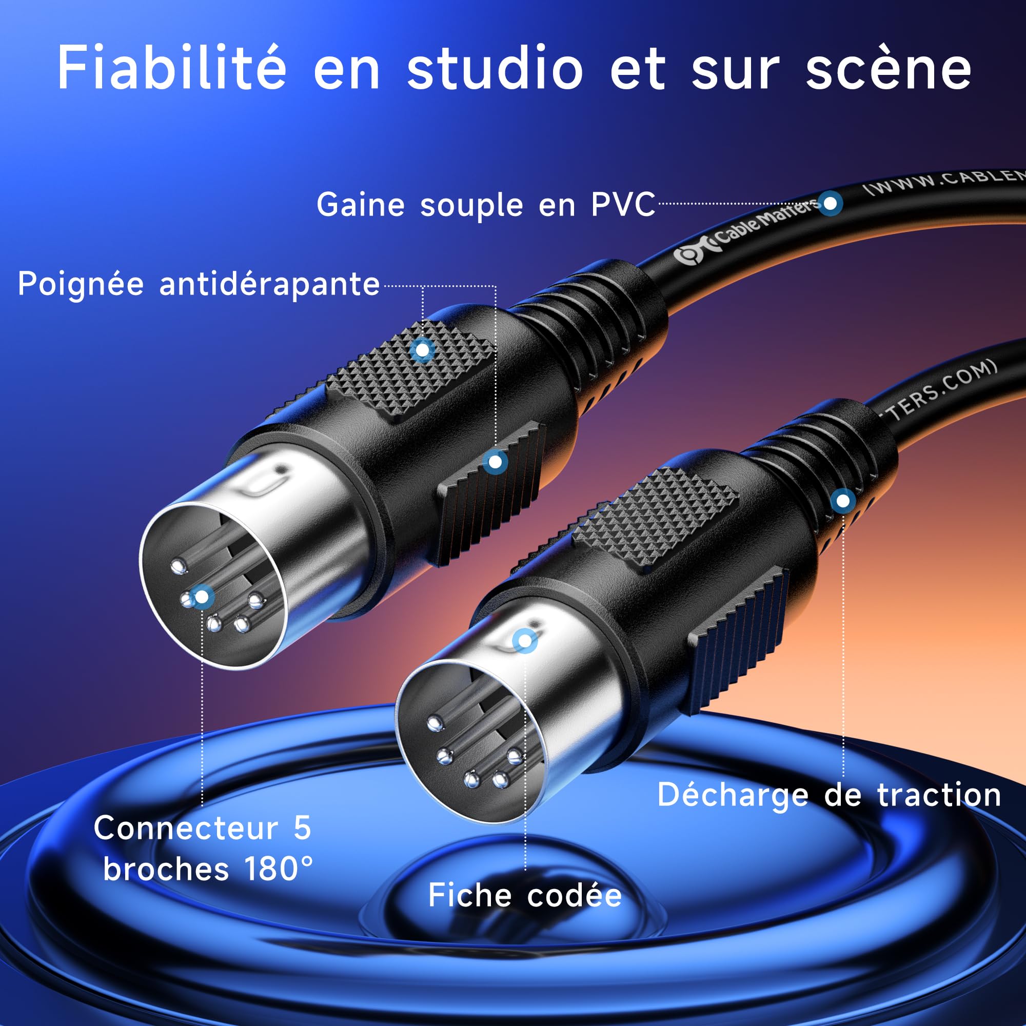 Cable Matters Pack de 2 Cable MIDI 3m- Câble DIN MIDI à 5 Broches, câble MIDI à 5 Broches - 3 m