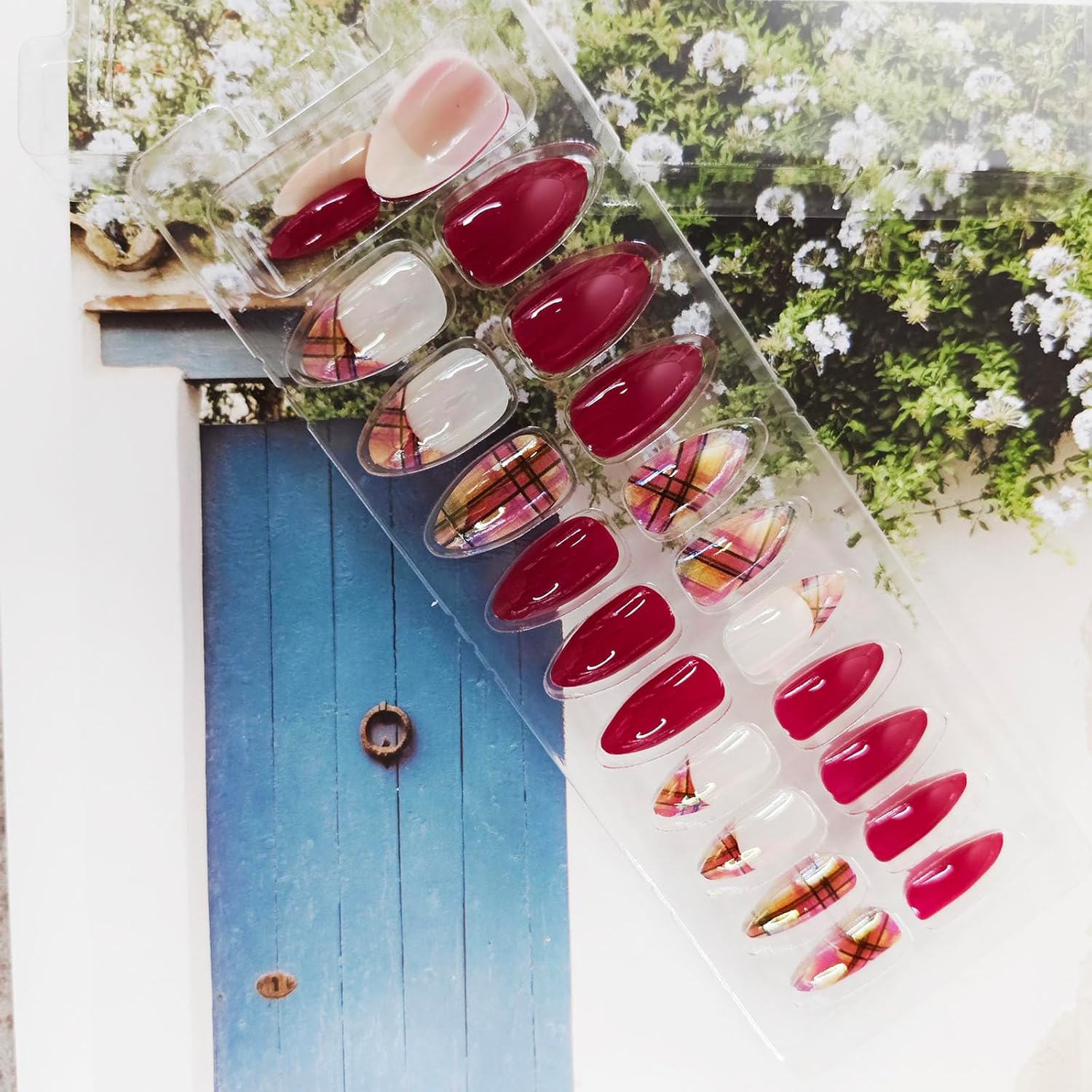 Uñas postizas a presión de almendra, medianas, uñas de gel rojas ...