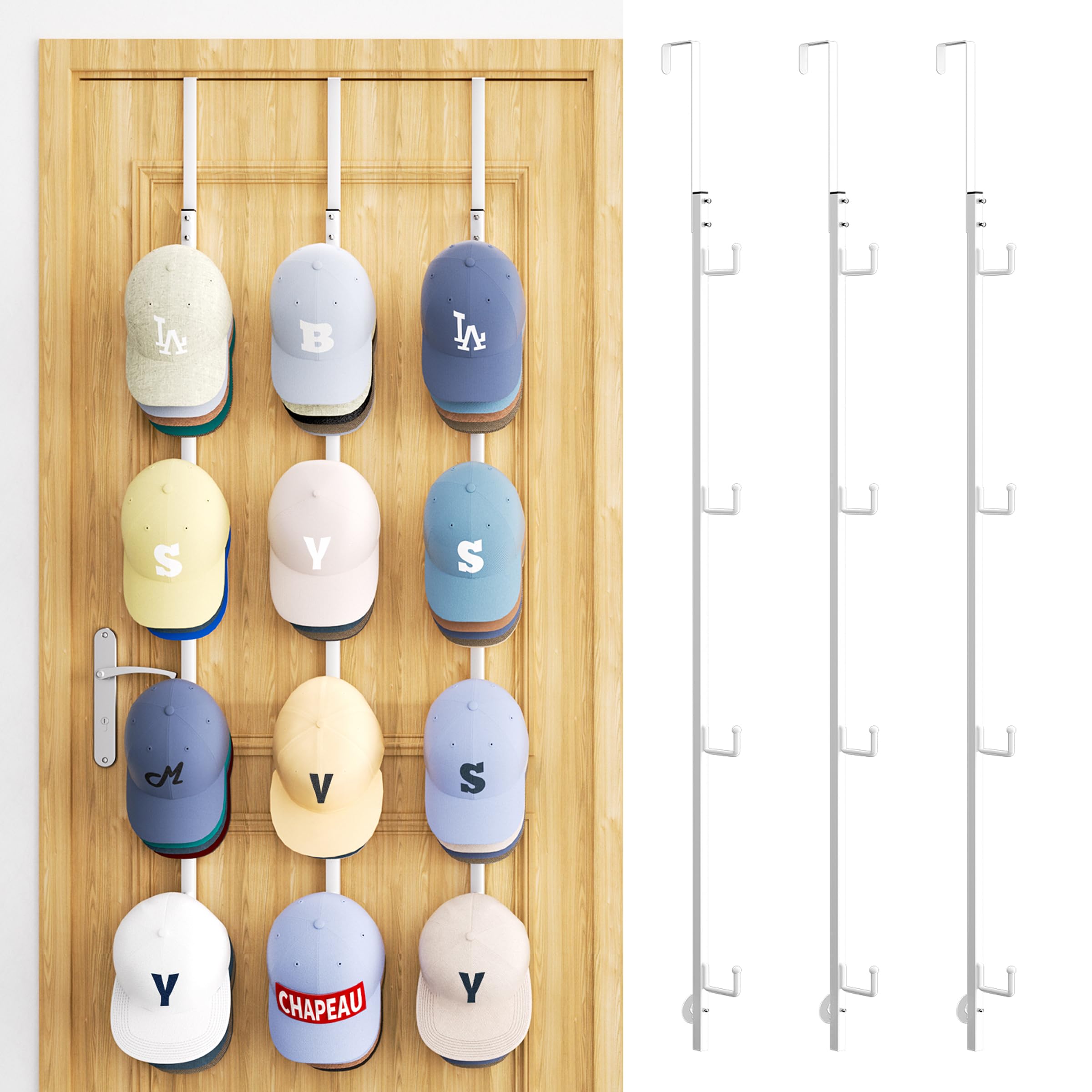 SWTYMIKI 3 Pack Over Door Hat Rack - Metal Baseball Cap Organiser