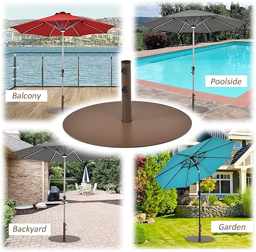 Miniatura 8 de Tangkula Base de sombrilla de patio de 59 libras, soporte redondo para sombrilla de 29.5 pulgadas, soporte de acero al aire libre para patio
