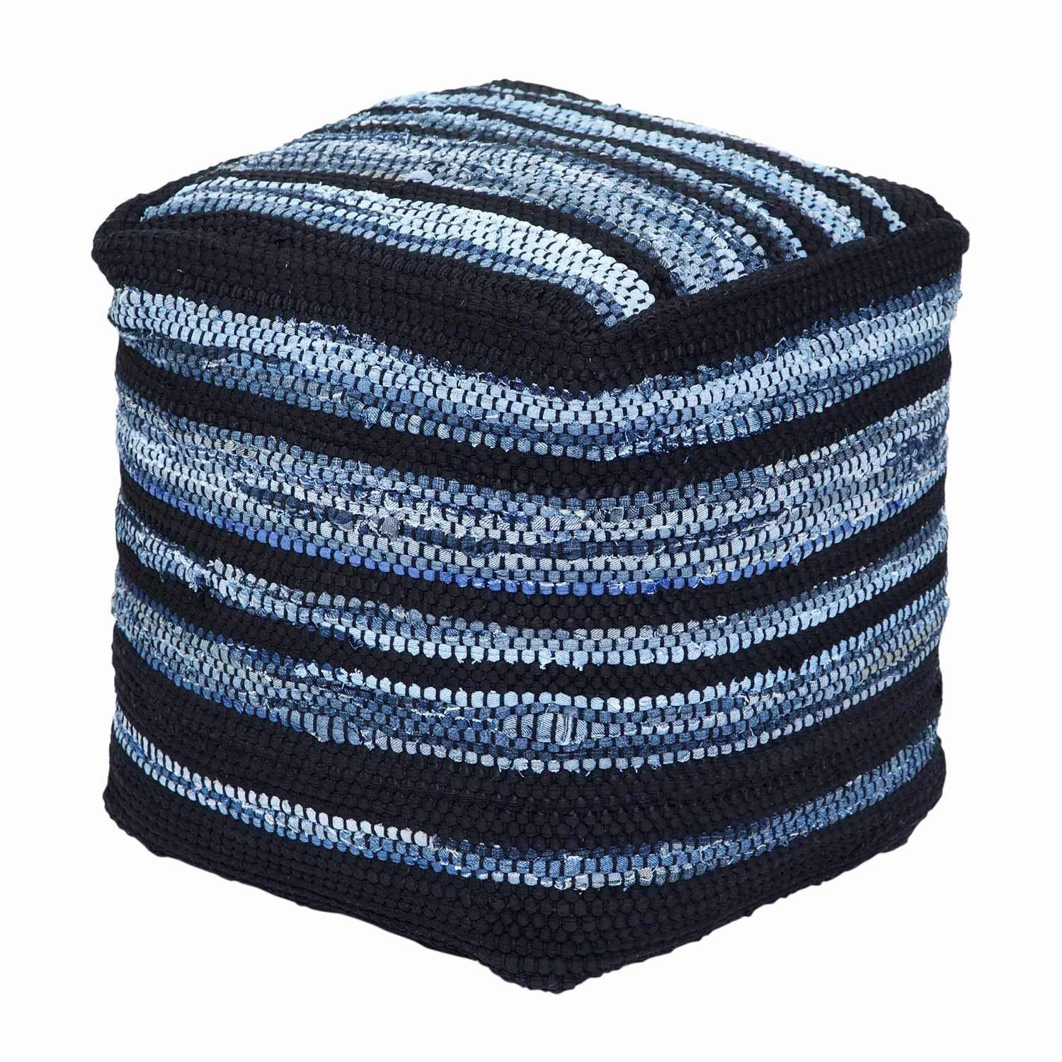 Homescapes Sitzwürfel Texas – Denim-Streifen-Pouf 40 x 40 cm