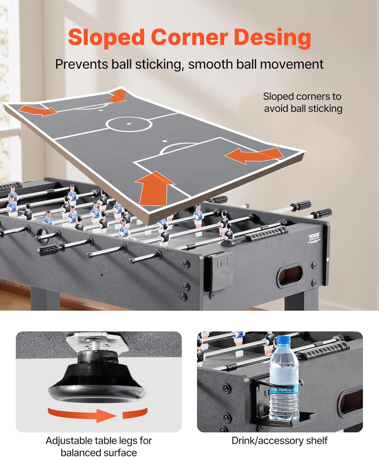 VEVOR Foosball Table, 55 inch / 42 inch Standard Size Foosball Table, Indoor Full Size Football Table for Home, Family, and Game Room, Soccer with Durable Soccer Set