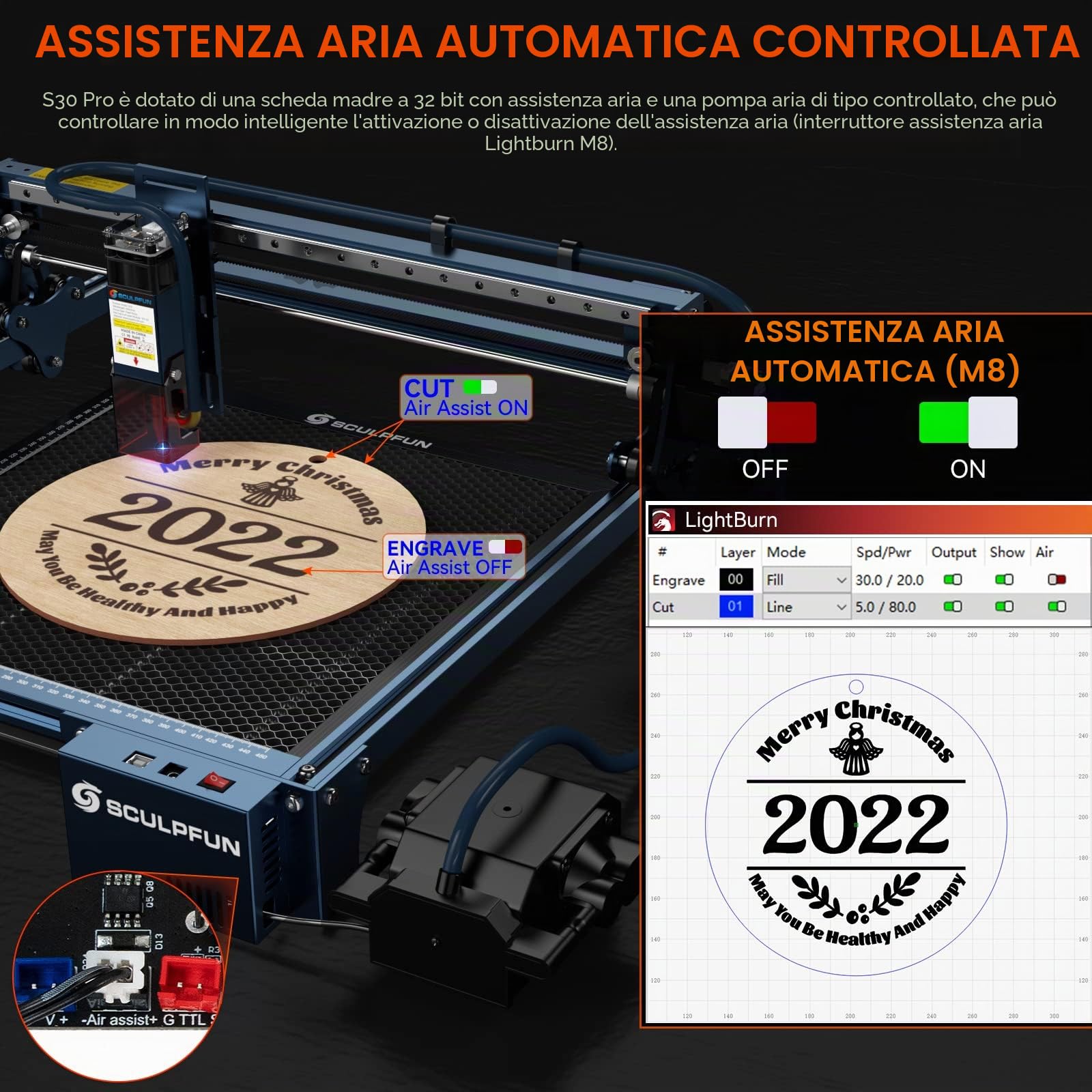 SCULPFUN incisore laser S30 Pro 10W Laser Head Automatic Air Assist Macchina per incisione laser Lenti sostituibili Design Include kit di riparazione laser