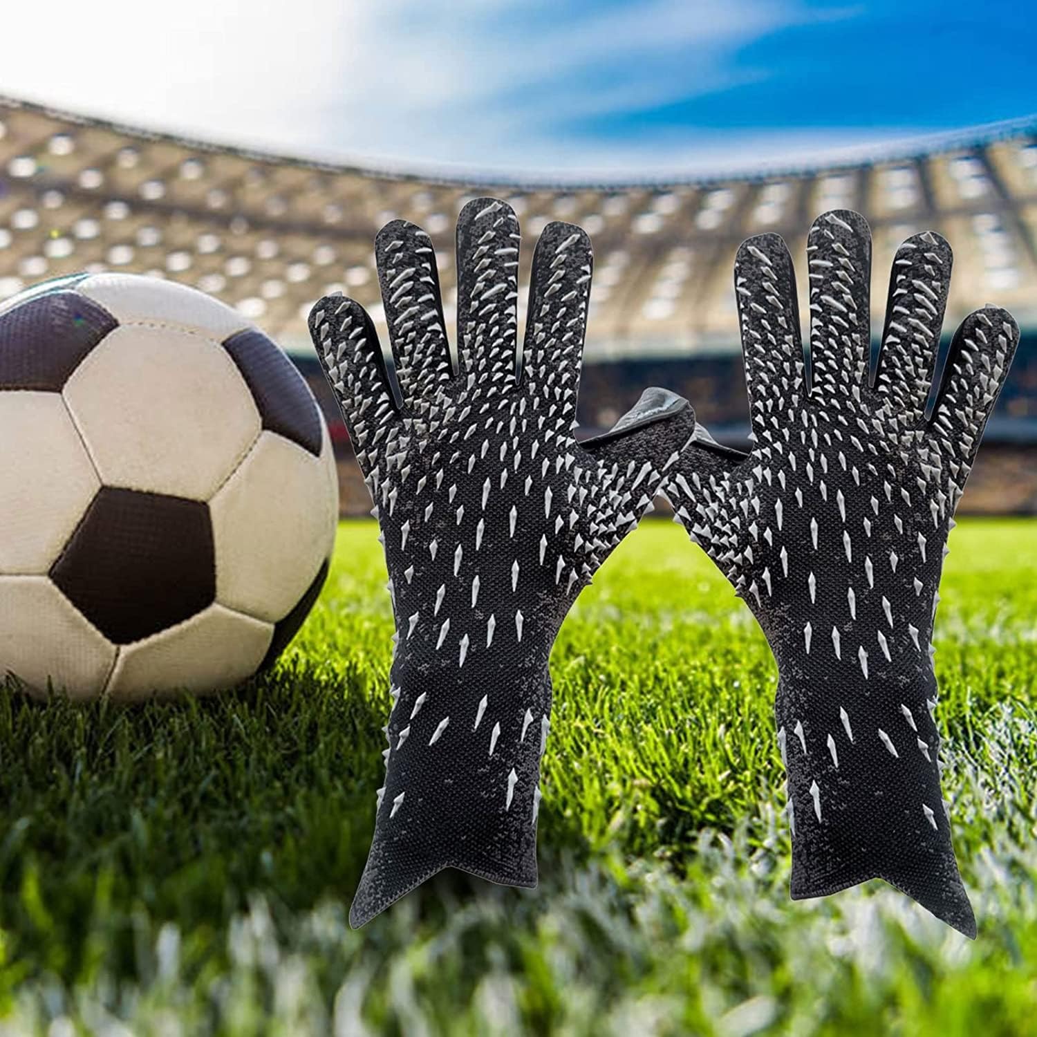Guanti da portiere da calcio, guanti da portiere, guanti da portiere di calcio, con palmo in pelle con presa adesiva, per ragazzi, bambini, giovani, adulti, allenamento professionale, attrezzatura