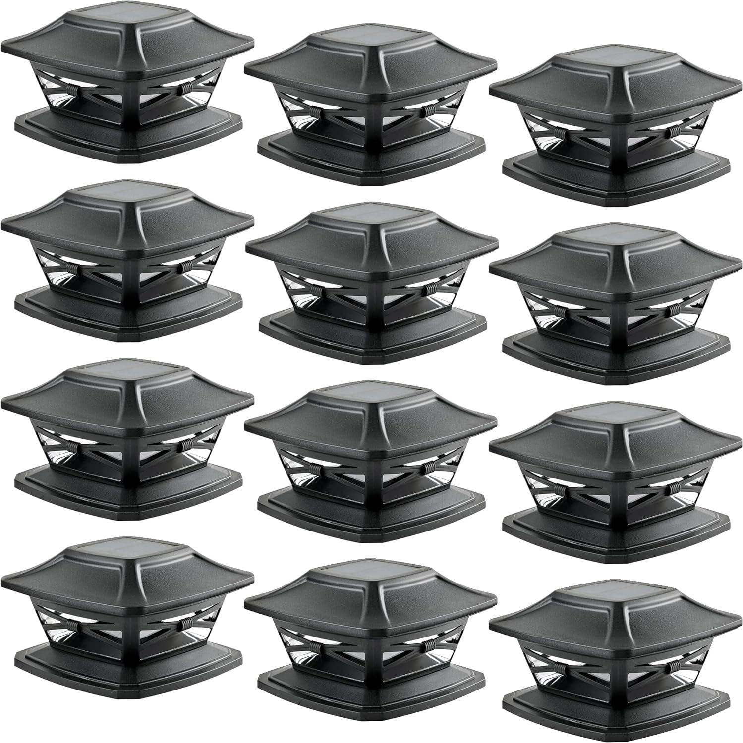 Davinci Lighting Flexfit Solar Outdoor Post Cap Lights - Includes Bases for 4x4 5x5 6x6 Wooden Posts - Bright LED Light - Slate Black (12 Pack) Slate Black 12 Pack