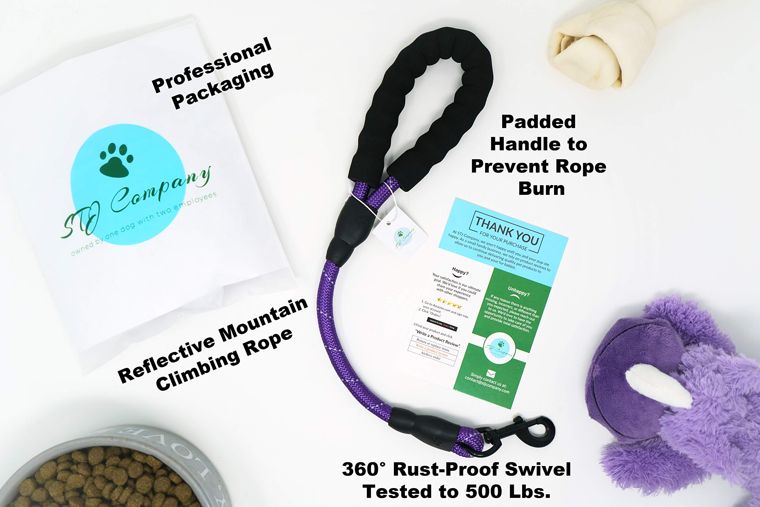 STJ Company Short Training Traffic Leash for Dogs l Teach Them to Walk Without Pulling l 18 Inch Rock Climbing Rope with Swivel Metal Snap-Bolt l Take Your Pup Near Crowds (18, Purple)