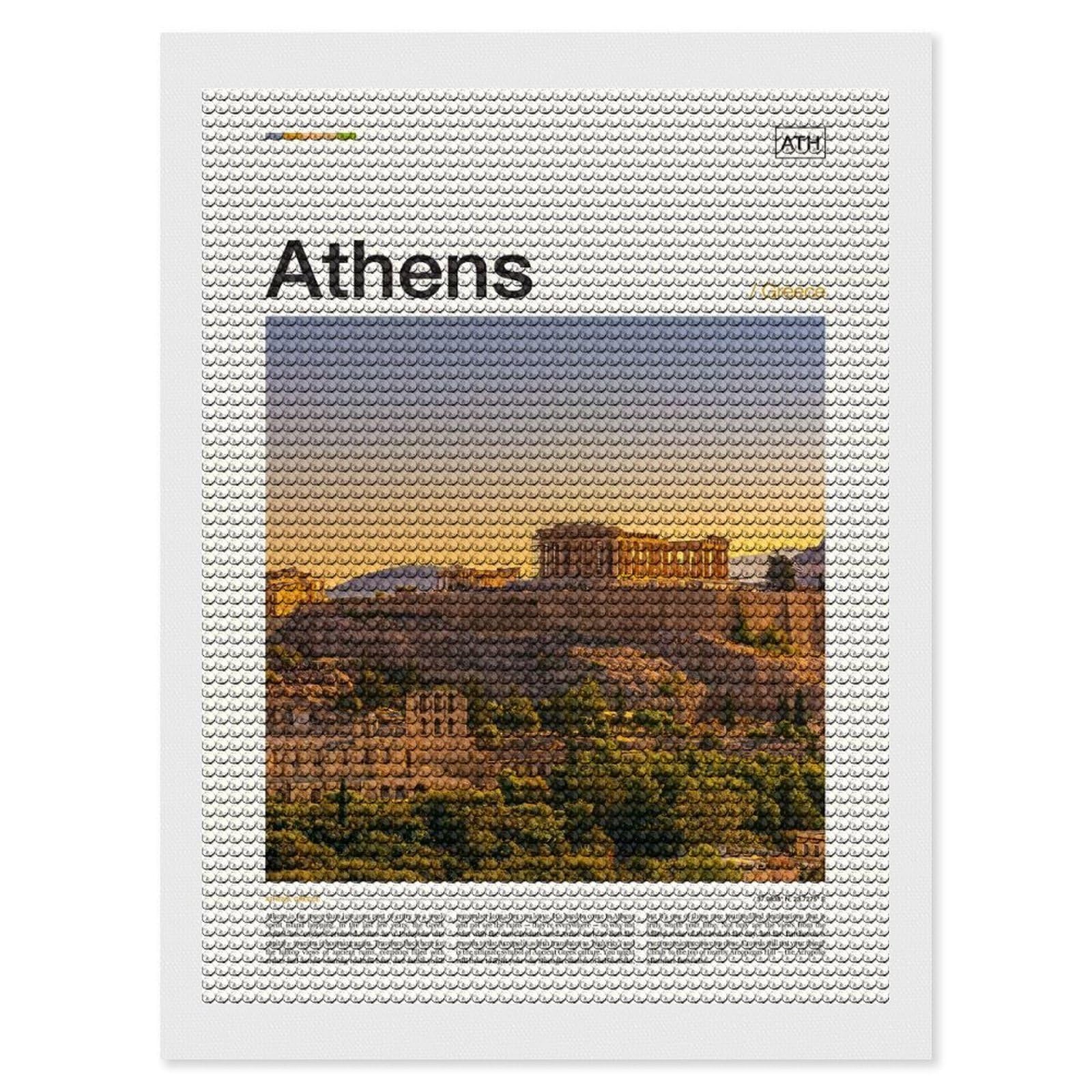 Junmoney Athens, Greece Diamond Art Canvas 12"x16", for Teens, Nice Detail and Sparkle, Farmhouse Decor, Festive Craft Gift, Easy to Enjoy