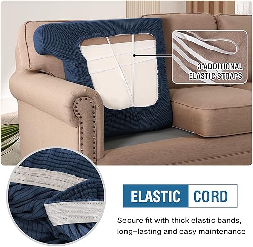 Miniatura 6 de H.VERSAILTEX Fundas elásticas para sofá de 3 piezas con cojines en forma de T, fundas de cojín individuales para sofá de 3 cojines, fundas con