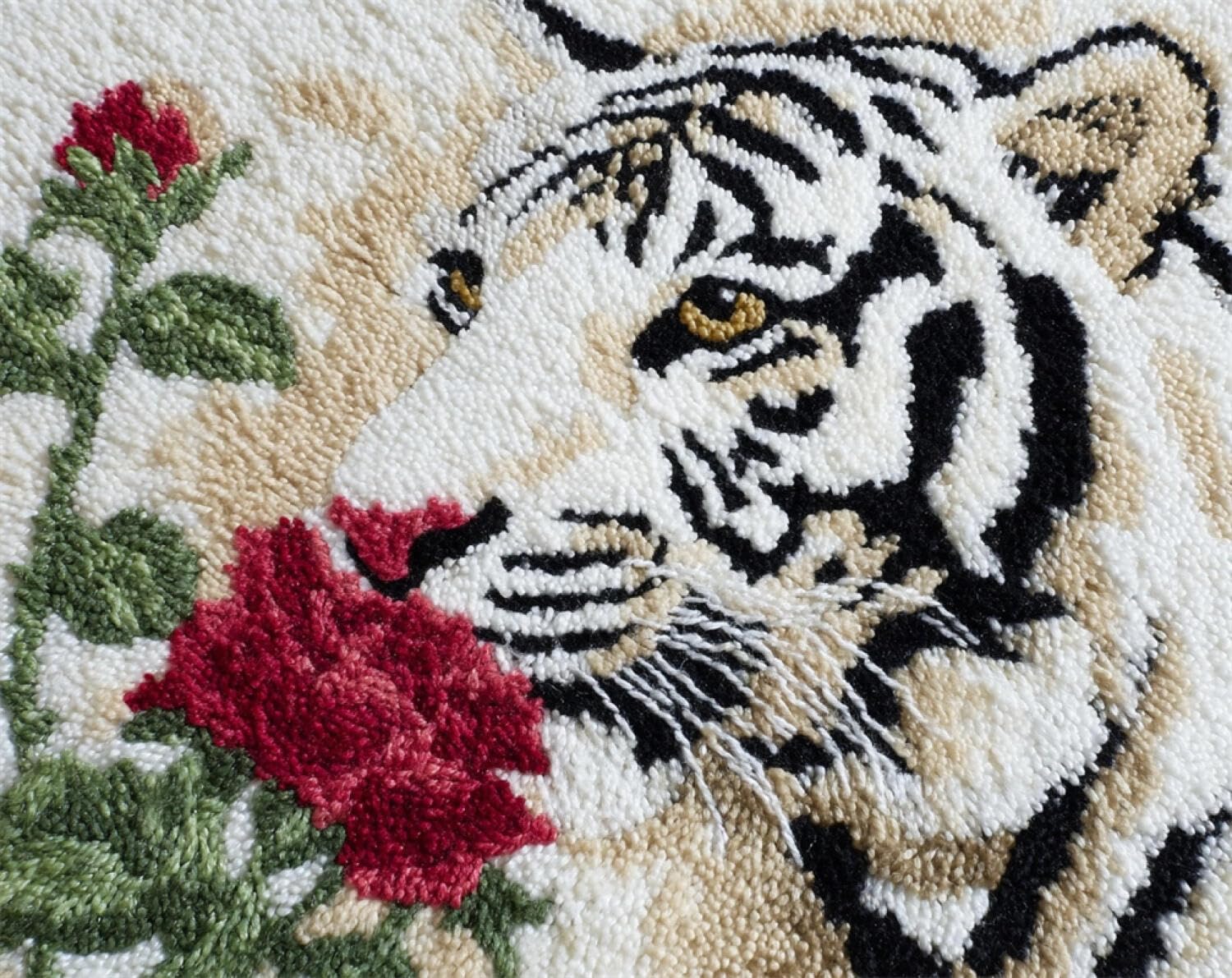 Henypt DIY Knüpfteppich Set Weißer Tiger und Rose 90x120cm