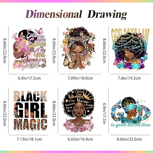 Miniatura 2 de DoreenBow 6 hojas de parches para planchar de niña negra, calcomanías de transferencia de calor para mujeres negras, calcomanías para planchar para