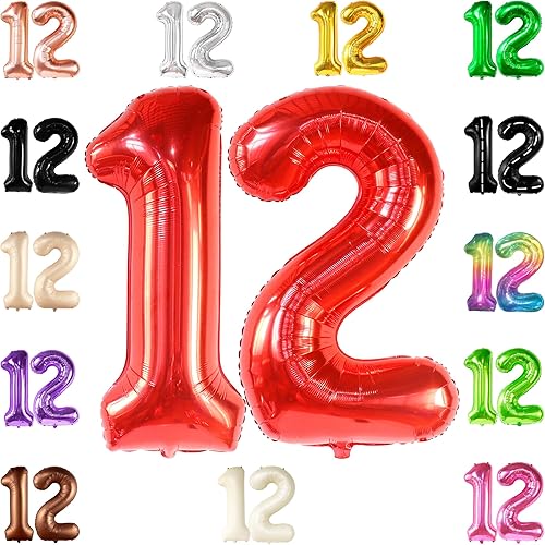 Miniatura 10 de KatchOn, Globo rosa intenso del número 12, 40 pulgadas, decoraciones de cumpleaños de 12 años para niñas, globos rosa intenso del número 12 para