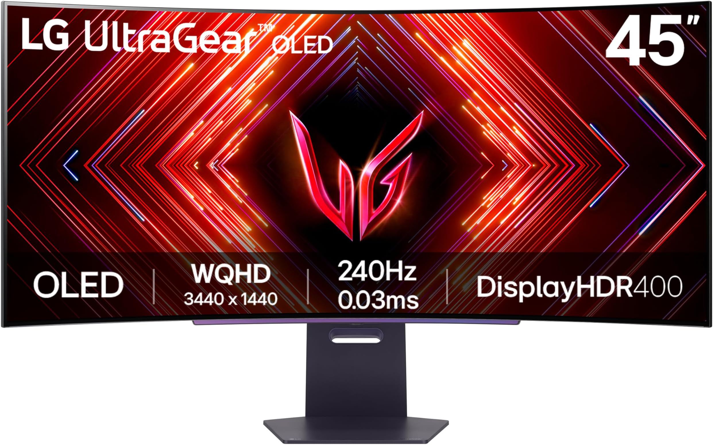 LG UltraGear Curved OLED Gaming Monitor 45GS95QE, 45 inch, 1440p, 240Hz, 0.03ms Response Time, HDR 10, NVIDIA G-Sync compatible & AMD FreeSynce, Smart Energy Saving, DisplayPort, HDMI