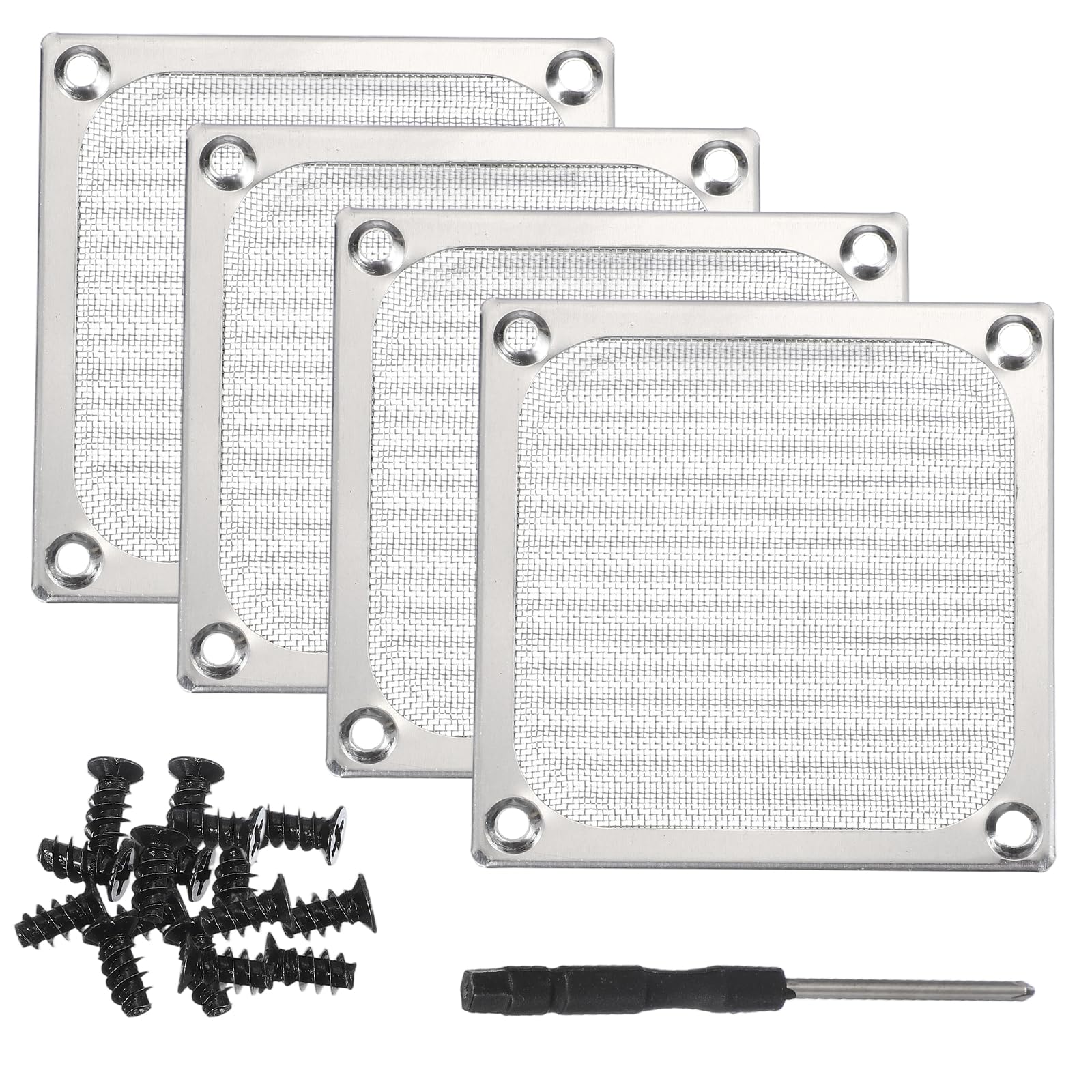 PATIKIL 83mm Fan Filter Grill, 4Pcs Ultra Fine Aluminum Mesh Ventilation Dustproof PC Cooling Fan Grill Covers with Screwdriver and Screws for Desktop Computer Case AC, Silver