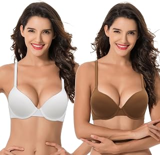 Curve Muse Women's Light Lift Add 1 Cup Push Up Underwire Convertible Tshirt Bra