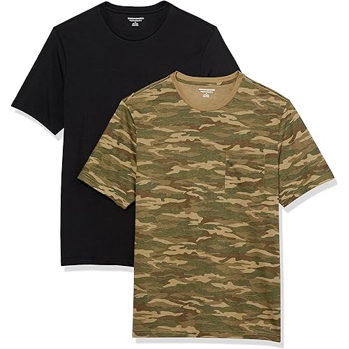 Amazon Essentials Men's T-Shirt Regular-Fit Short-Sleeve Crewneck Pocket, Pack of 2