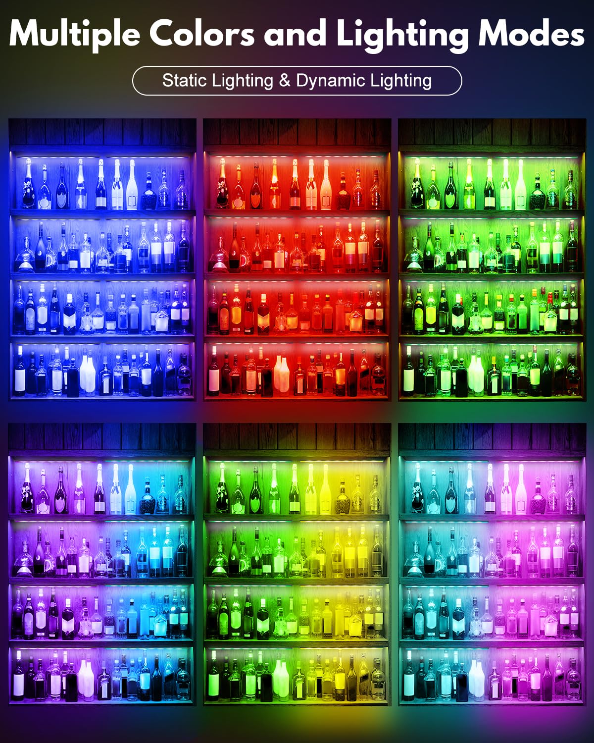 Luci per mensole RGB, 4 pezzi, 30,5 cm, dimmerabili, cambia colore, illuminazione sotto armadio, app e telecomando, diversi colori e modalità di illuminazione, barre luminose a LED per scaffali