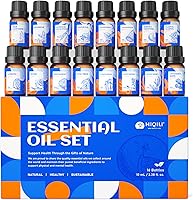 HIQILI 16 Essential Oils Set for Diffusers Humidifiers - 100% Pure Aromatherapy Top Scents Lavender Peppermint Tea Tree 10mL