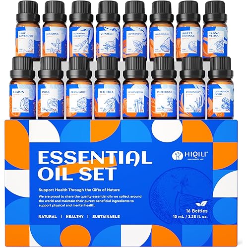 HIQILI Essential Oils Set,Top 16 Aromatherapy Oils for Diffusers for Home,Plant Therapy,Candle Making,Laundry Fragrance,Humidifiers,Skin Care