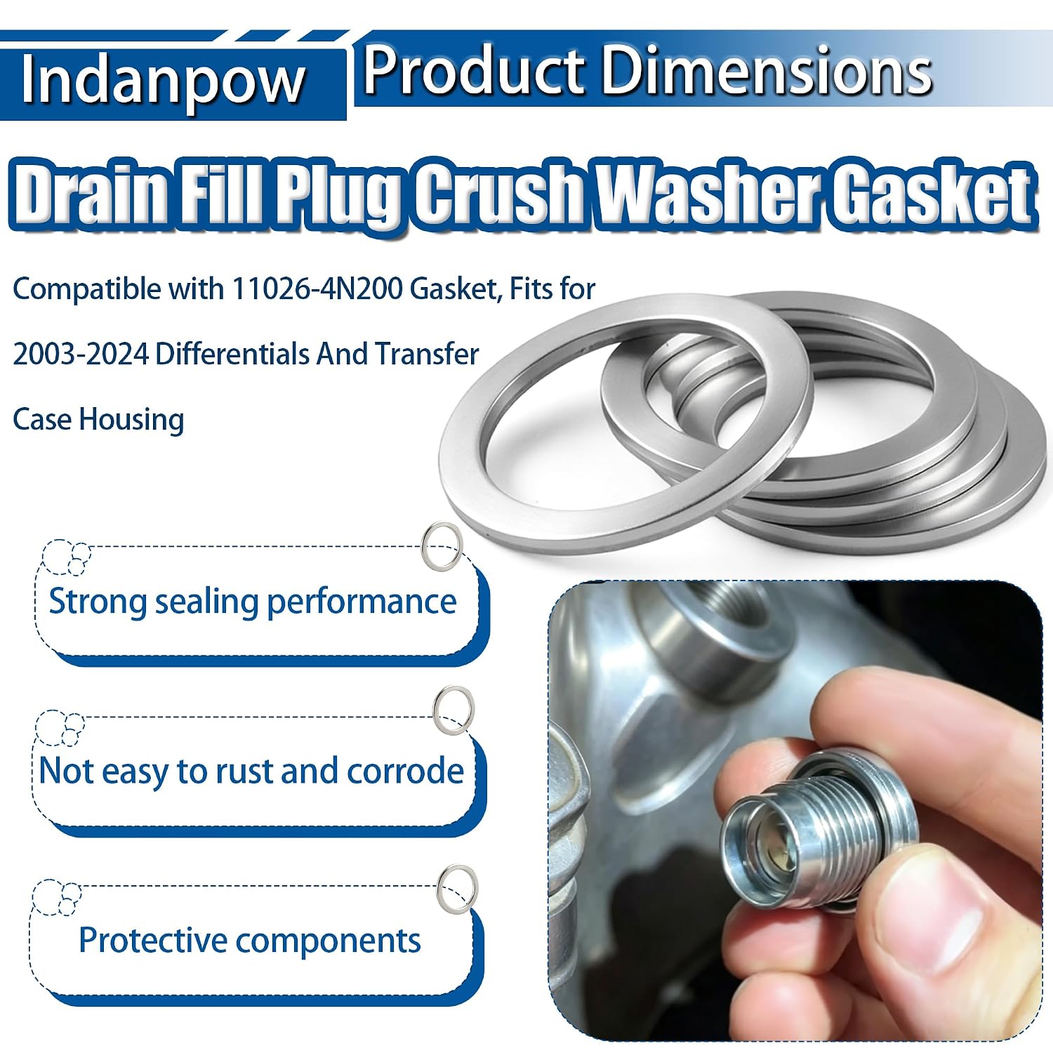 Drain Fill Plug Crush Washer Gasket 11026-4N200 (4 Pack) | Compatible with R35, Z33 350Z (M/T), Z34 370Z (M/T), V35 (M/T), V36 (M/T) and M35 models,Replacement for crush washer gasket