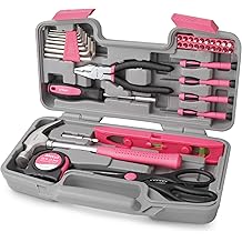 Apollo 39pc Pink Home DIY Repair Tool Kit Set. Women Ladies Starter Basic Hand Tools in a Compact and Portable Toolbox Case for Household and Office